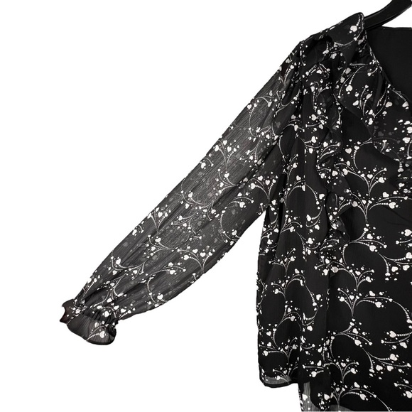 Whimsigoth Black White Blouse Size Large Petite Heart Print Top Chiffon Poet EUC - Picture 5 of 11